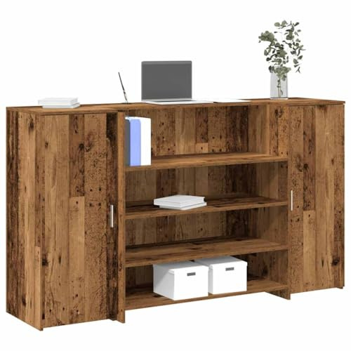 toolkix mottagningsbänk utvunnet träutseende trämaterial 180 x 50 x 103,5 cm med diskbänk och förvaringsutrymme, mångsidigt kontorsbord för reception, kontor och professionell användning, stabilt