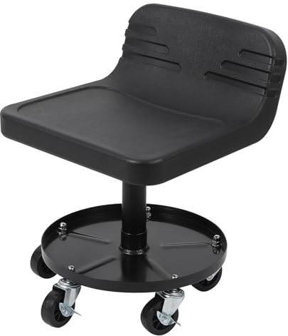 Aptliton Rolling Mechanic Stool, 135kg Capacity Workshop Stool, 360° Swivel Roller Padded Creeper Seat with Wheels, Tool Trays Storage for Garage, Shop, Auto Repair, Red