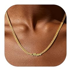 Custom4U Collier Personnalisé Prénom Femme Chaîne Cubaine Plaqué Or 14K
