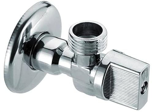 Eckventil mit Rosette 1/2 x 3/8 Zoll – Selbstdichtendes Geräteventil – Verchromtes Anschlussventil für Spülmaschinen und Waschmaschinen