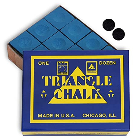Triangle Billiard Pool Cue Chalk - 1 Dozen - Made in the USA + 2 pcs of Quality Billiard Pool Table Spots (Blue)