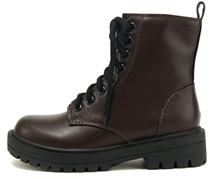 Soda FIRM - Lug Sole Combat Ankle Bootie Lace up w/Side Zipper (8.5, DARK BROWN, numeric_8_point_5)
