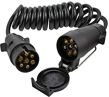 Voilamart 2M 7 Pin Trailer Extension Coiled Cable 7 Way Male & Female Connector Plug Wiring Harness Adaptor