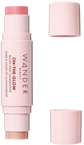 Wander Beauty On-the-Glow Blush and Illuminator - Petal Pink/Nude Glow - 7-in-1 Hydrating Cream Blush & Highlighting Stick - Stick Blush for Cheeks, Lip, & Body - Highlighter Makeup & Blush - 0.4 oz