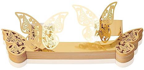 FRUHLING Lot de 50 ronds de serviette 3D papillon en papier - Boucle de serviette - Décoration de table - Pour mariage, baptême, communion, remise de diplôme, anniversaire, Noël, banquet