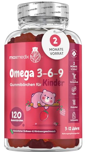 Omega 3 6 9, Olio di Perilla (ALA 60%) 400mg, 120 Gommose (Per 2 Mesi) all' Aroma di Fragola e Lampone, Gommose Omega 3 Bambini, Crescita e Sviluppo, Alternativa Vegana all' Olio di Pesce, Senza OGM