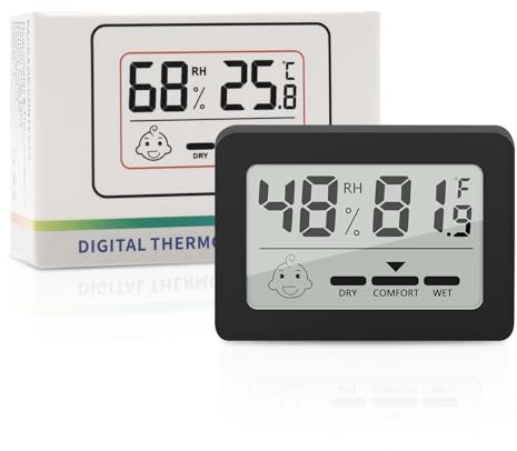 1PCS Mini Termómetro Higrómetro Interior,LCD Termómetro de Habitación, Medidor de Humedad de Aire,Interior Digital con Emoticón para Hogar, Dormitorio,Jardín,Negro