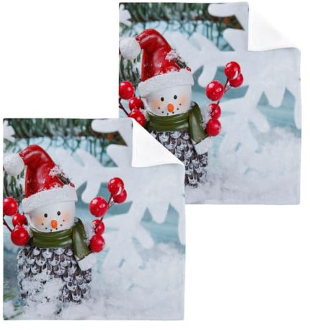 ISAOA Waschlappen Handtuch für Badezimmer, Spa, Hotel, Fitnessstudio, Weihnachten, Schneemann auf Schnee, Baumwolle, Gästehandtücher, Waschlappen, saugfähig, schnell trocknend, 4 Stück