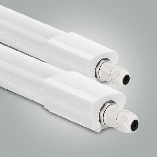 LED Universum 2er-Set Feuchtraumleuchte 120cm IP65 38W 4560 Lumen - 6500K tageslichtweiß - verknüpfbar - Kellerleuchte Nassraumleuchte Feuchtraum-Wannenleuchte mit Steck-Klemmen L1270xB46xH34mm