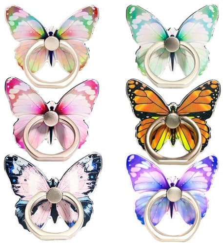 6 soportes de anillo de mariposa para teléfono celular, rotación de 360°, soporte de dedo de metal con bucle para perilla, soporte universal para todos los teléfonos inteligentes