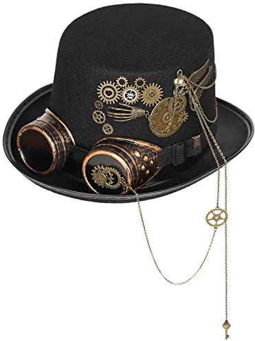 Chapeau haut-de-forme steampunk pour homme avec lunettes - Chapeau haut de forme gay Steampunk - Chapeau haut de forme vintage pour Halloween - Chapeau haut de forme gothique pour carnaval, boîte de