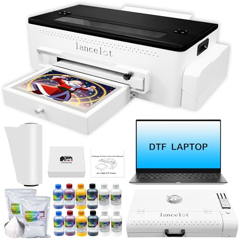 Lancelot A3 l1800 DTF Printer Transfer Machine with Roll Feeder, White Ink Circulation and Easy Operation for Dark and Light Clothing (A3 DTF Printer + Software + Computer + Consumables)