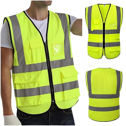 CCSOVO Hi Vis Vests for Women Men High Visibility Reflective Safety Vests Breathable With Pocket Zipper for Build Oudoor Work Meet ANSI/ISEA Standard (UK, Alpha, XL, Regular, Regular, Cloth-Green)