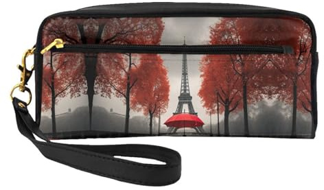 Trousse per cosmetici - Torre Eiffel con stampa ombrello rosso in pelle piccola borsa per il trucco da viaggio, organizer per articoli da toeletta con custodia con cerniera, nero, taglia unica, nero