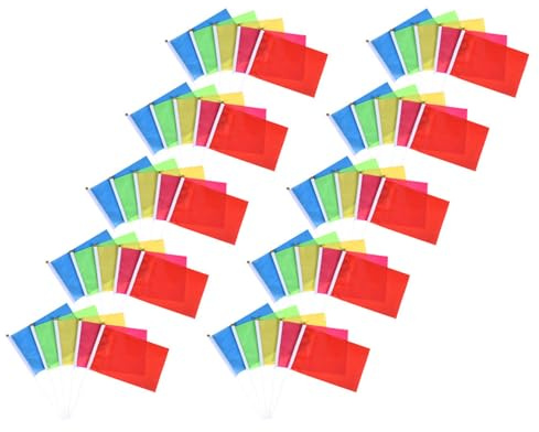 BAZEITFLOW 100 Mini Bandiere Portatili Colorate Asta Set da 100 Pezzi in 5 Colori Rosso Giallo Blu Verde Rosa per Eventi Sportivi Feste di Compleanno e Celebrazioni Sportive