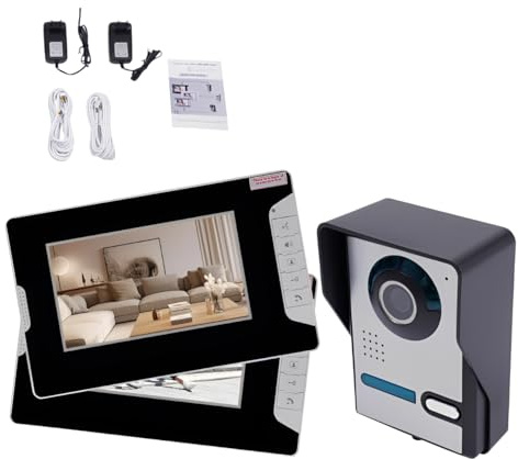 Armanyya Interphone vidéo 4 fils, kit d'interphone vidéo (ouvre-porte, écran 2 x 7, caméra extérieure), vision nocturne, audio bidirectionnel, 16 sonneries, caméra 92°