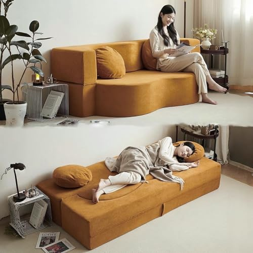 FXLKLUXE 2/3-sits bäddsoffa i manchester, tvättbart överdrag, ingen montering krävs, passar vardagsrum, sovrum, lounge(Ginger,100cm(39))
