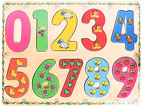 PLANÈTE Bois - Puzzle Chiffres - FSC - Jeu Educatif - Première Réflexions - 052461-10 Pièces - Multicolore - Bois - Jeu pour Enfant - Puzzle Enfant - 30 cm x 22,5 cm - À Partir de 2 Ans
