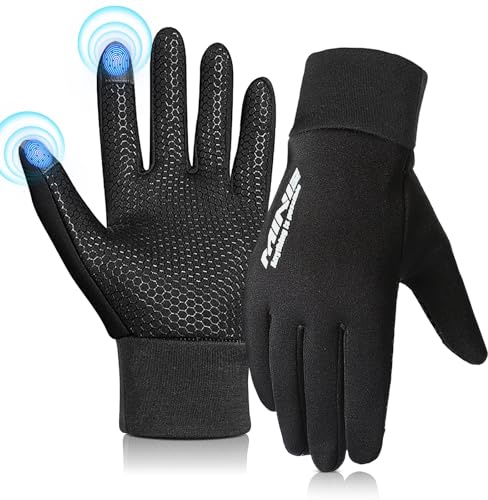 Bseical Guanti Invernali Bambino, Guanti Invernali Touch Screen, Guanti Bici Invernali MTB, Ciclismo Jogging Calcio Equitazione Alpinismo Outdoor Sport Guanti Termici per Ragazze Ragazzi Neri