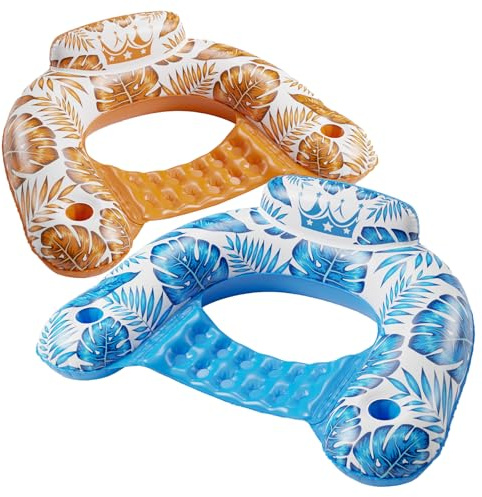 Jasonwell Inflatable Pool Float Chair - 2 Pack Pool Floaties Chair Floats Loungers for Swimming Pools Floating Lounger with Cup Holders Toy Party Floaties for Adults L