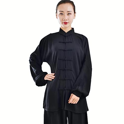 Traje de Tai chi Artes Marciales Ropa Adulto Kung Fu Uniforme Hombre Mujer Wing Chun Ropa,Black-XL