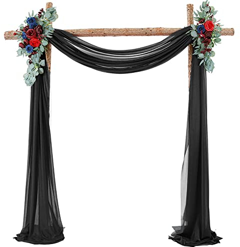 Uposao Tüll Fotovorhang Hintergrund Vorhäng, 70x550 cm Hochzeitsbogen Gardinen Freihanddeko Dekoration Tüllstoff Hochzeit Bogenvorhäng Querbehang Deko für Fotografie Party Geburtstag,Schwarz