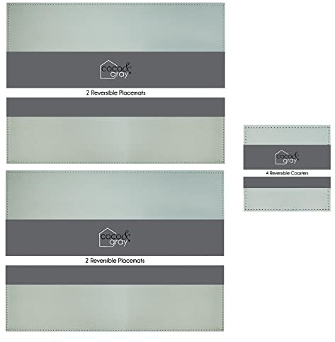 YöL 4 Reversible Placemats and 4 Coasters Set Two Tone Grey Sage Green Dinner Table Plate Food Barware Surface Protectors