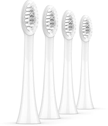 Ordo Replacement Sonic Toothbrush Heads with Pulse Technology for Teeth Cleaning, Plaque Removal, Silicone Polishing, Deep Clean Bristles, Adults, Pack of 4, White Silver