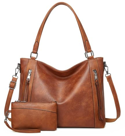 VINBAGGE Sac à Main Femme en Cuir PU, Grand Sac Fourre-Tout avec Pochette Assortie, Sac Bandoulière Polyvalent pour le Travail et le Quotidien