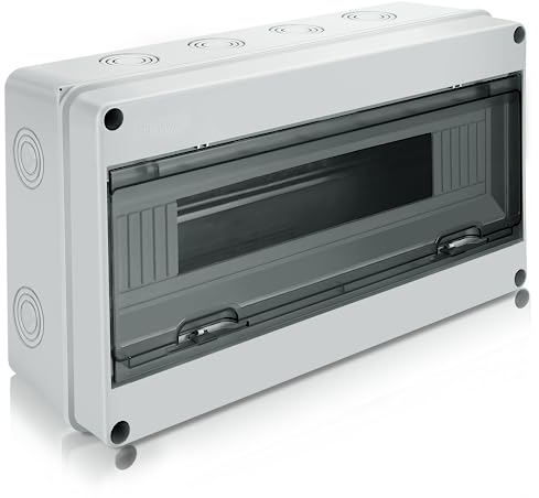 Royouzi Boîte de distribution en saillie IP65 - 1 rangée pour 18 modules - Montage en saillie - Sous-distribution en saillie avec pinces en laiton pour jardin ou extérieur, villas, colonnes de charge