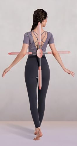Posture Corrector Yoga Stick for hunchback - Adjustable Retractable Stretching tool for improved flexibility (Pink)