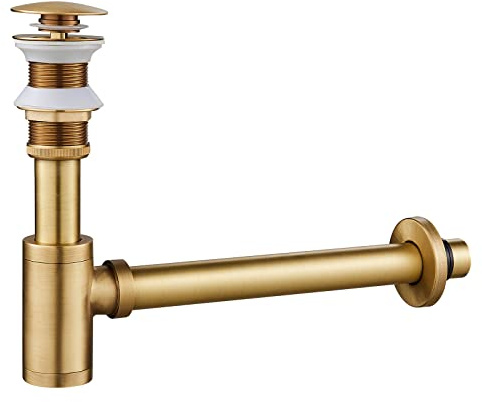 KINKIBOS Siphon avec Bonde sans Trop-plein, Laiton Universel Design Siphon Anti-Odeur pour Lavabo, Siphon Pop-Up, Bonde Vidage Syphon, Laiton antique
