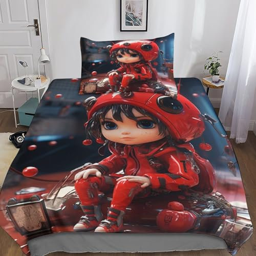 MOBYAT Lady Bug Bettwäsche Set 2 teilig Microfaser Cartoon Partnerbettwäsche Set Single(135x200cm)