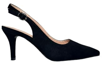 MODELISA - Zapato De Tacon Fino Destanolado De Punta Salon Hebilla Boda Mujer (Negro, 36)
