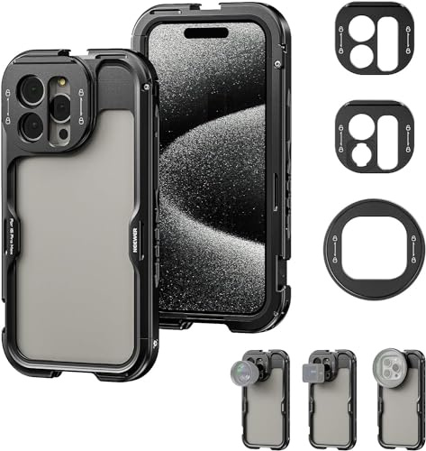 NEEWER 15 Pro MAX Cage [2aGen], estabilizador de teléfono Rig Video con Adaptador para Filtro de 67 mm, Placa Trasera para Objetivo de 17 mm, Adaptador para Lentes T Mount Compatible con Moment T