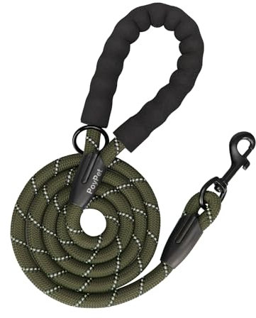 PoyPet Hundeleine Starke Hundeleine mit bequem gepolstertem Griff und stark reflektierenden Fäden für kleine, mittlere und große Hunde(Armeegrün)