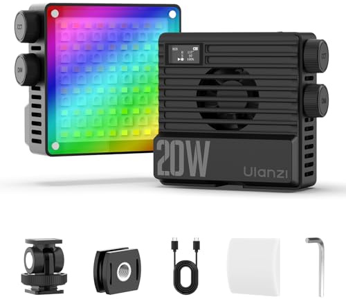 ULANZI LE20 RGB Video Light, 20W Pocket Camera Light, 2500-9000K CRI 95+ 20 Scene 360° Full Color Portable Photography Video Lighting Mini LED Fill Light for YouTube, TikTok, 5000mAh Rechargeable