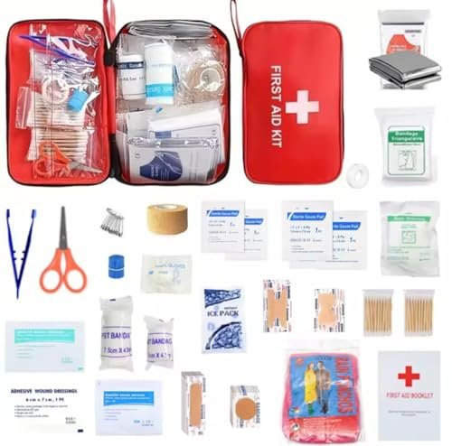 Botiquín de primeros auxilios, botiquin de 200 piezas de artículos diferentes botiquín homologado para Coche hogar Camping Caza Viajes Aire Libre senderismo acampar muy completo. (200)