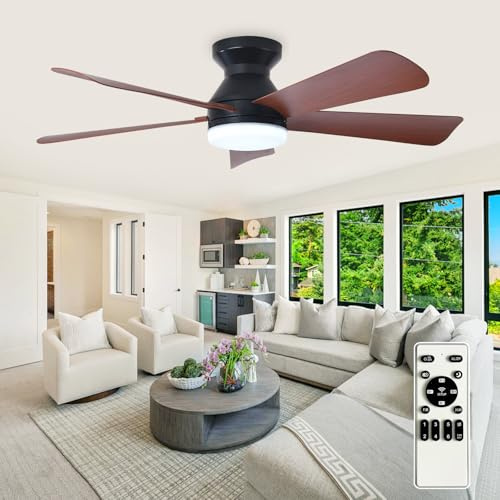 Depuley Ventilatore da soffitto 42 pollici con luci: ventilatore da soffitto con telecomando – ventilatore da incasso reversibile – piccolo ventilatore da soffitto dimmerabile per la camera da letto