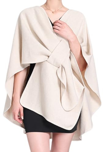 Qurlon 2025 NUOVE Donne di Colore Solido Mantello Scialle Elegante Poncho Aperto Anteriore Morbido Maglione In Maglia Avvolge per Autunno Inverno Accessori, Bianco sporco, One Size Plus