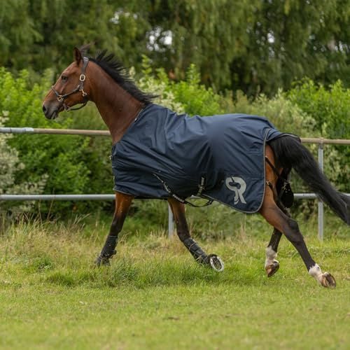 SUNRIDE Regendecke 50g für Pferde (Dublin) - 600D - mit Unterdecken kombinierbar - 100% wasserdicht - 5.000mm Wassersäule - extrem atmungsaktiv - blau (blau, 165 cm)
