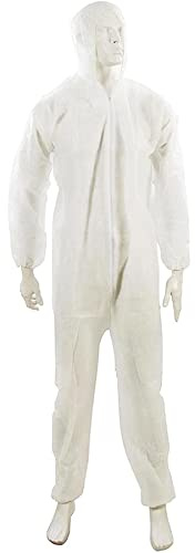 Dapetz ® Disposable Coverall Protective Suits Overall Suits with Hood Large 175cm 69, Elastic Cuffs, Ankles, and Hood, Zip Front Opening for Painting, Cleaning, Safety Workwear, Men, Women