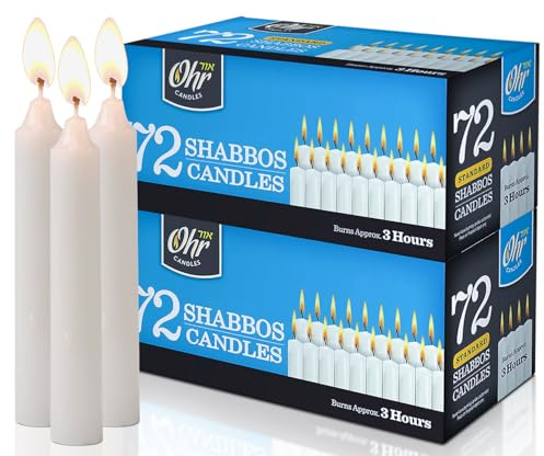 OHR CANDLES Lot de 2 bougies Shabbat traditionnelles, 3 heures, 72 pièces (lot de 2) (144 pièces)
