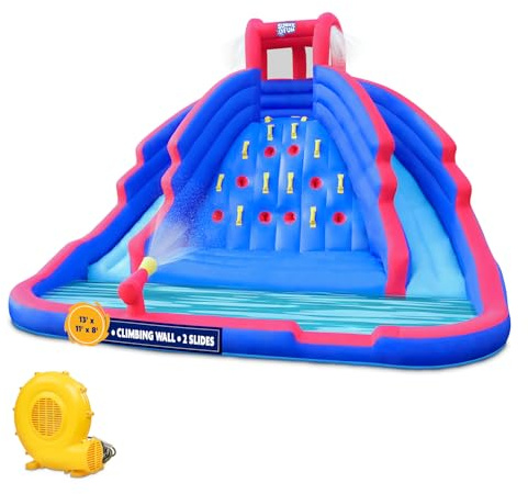 Sunny & Fun Ultra Climber Inflatable Water Slide Park – Heavy-Duty for Outdoor Fun - Climbing Wall, Two Slides & Splash Pool – Easy to Set Up & Inflate with Included Air Pump & Carrying Case
