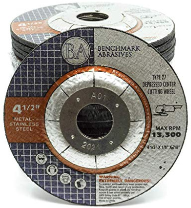 Benchmark Abrasives Grinder Cut Off Wheels 4 1/2 Inch for Pipeline Cutting - Thin Type 1 Angle Grinder Cutting Disc for Metal, Steel - with 7/8 Arbor Hole, Grinder Cutting Wheel - 25 Pack