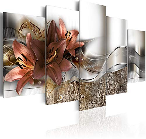 Cuadros B&D XXL - Cuadro de cristal acrílico 100x50 cm Impresión de 5 Piezas Pintura sobre Vidrio Imagen Gráfica Decoracion de Pared Abstracto - Flores Lirios Abstracto b-A-0273-k-n