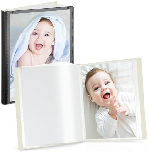 CRANBURY Libro de fotos pequeño para fotos de 5 x 7 pulgadas (negro, paquete de 2), carpeta de portafolio de arte, cubierta personalizable, 24 páginas con capacidad para 48 imágenes, carpeta de