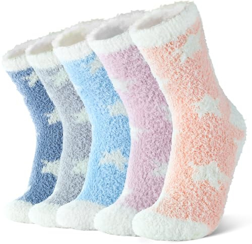 YANGTE 5Pair Fluffy Socks for Women and Girls Warm Soft Fuzzy Thick Cozy Home Slipper Bed Ladies Socks for Winter