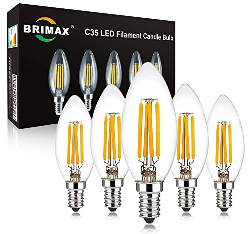 BRIMAX E14 LED Dimmbare Glühbirnen Warmweiss 2700K Kerzen Lampen 6W=60W C35 LED Lampe 600lm AC220-240V Glass Led Ersatzbirnen E14 für Haus-, Terrassen- und Außenbeleuchtung 5er Pack