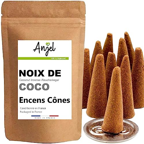 NCA 10 Conos de Incienso con Aroma de Coco – Incienso 100% Natural de relajación meditación purificación + Quemador para Incienso